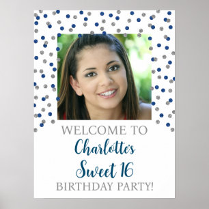 Affiche Silver Blue Sweet 16 Anniversaire 18x24 Photo
