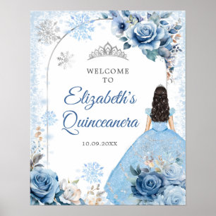 Affiche Silver Blue Winter Snowflake Mis Quince Bienvenue