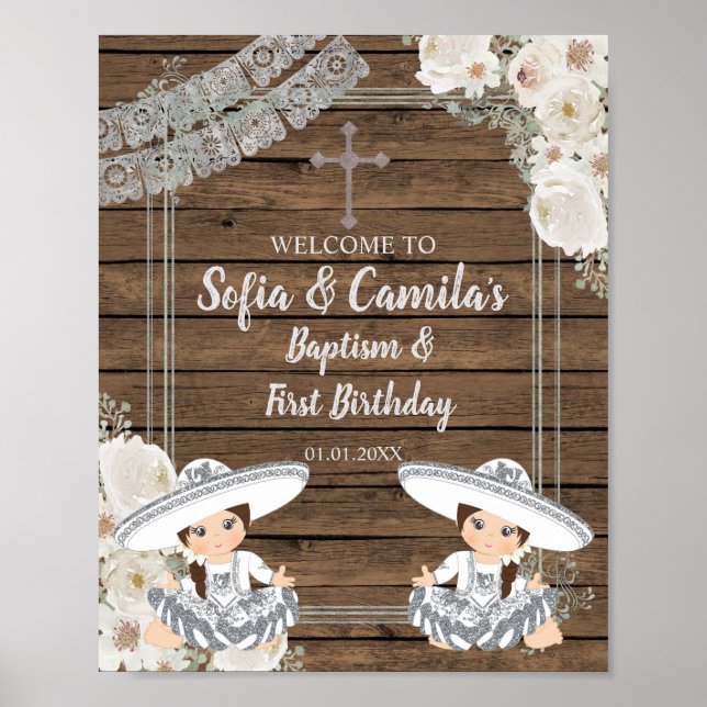 Affiche Silver Fiesta Twin Girl Baptism and Birthday  (Devant)