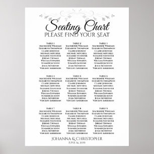 Affiche Silver Filigree 9 Table Wedding Seating Chart
