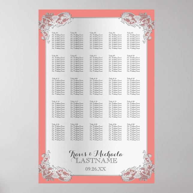 Affiche Silver Floral Wedding Seating Chart 24x36 (Devant)