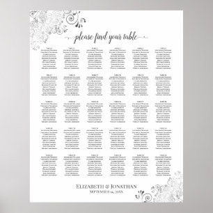 Affiche Silver Frills 30 Table Wedding Seating Chart White