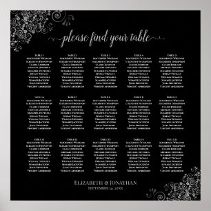 Affiche Silver Frills Black 15 Table Wedding Seating Chart
