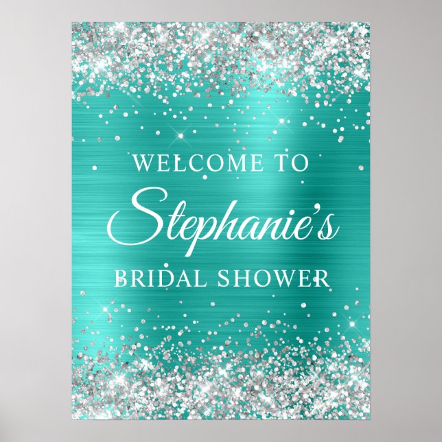Affiche Silver Glitter Turqouise Foil Bridal Shower (Devant)