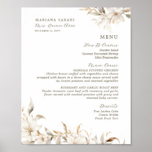 Affiche Silver Gold Blanc Floral Quinceanera Menu Annivers