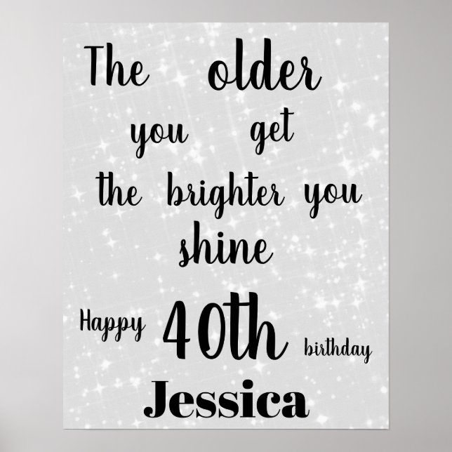 Affiche Silver Grey pétillant 40e anniversaire Nom (Devant)