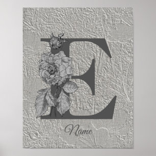 Affiche Silver Peony Elegant Monogramme Initial E Votre No