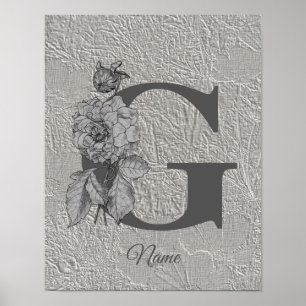 Affiche Silver Peony Elegant Monogramme Initial G Votre No