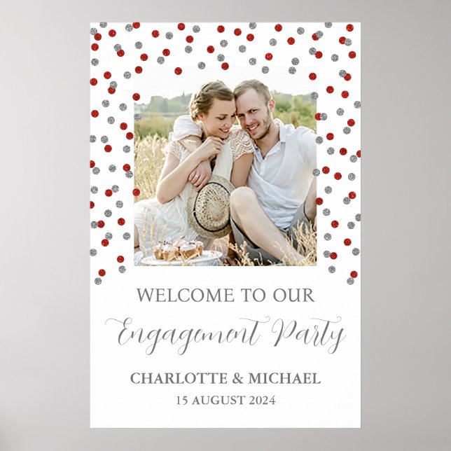 Affiche Silver Red Engagement Party Personnalisé 20x30 Pho (Devant)