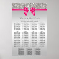 Silver Sequins Pink Bow Wedding Seating Chart