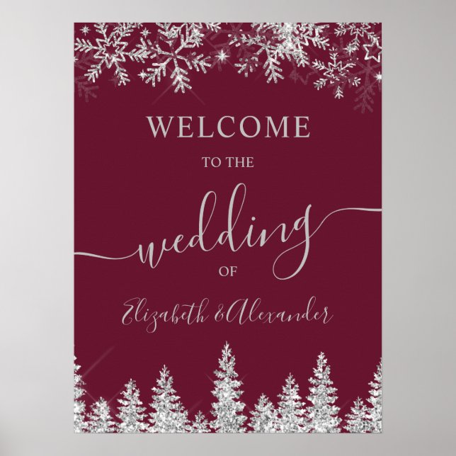 Affiche Silver snow pine red Christmas winter wedding (Devant)
