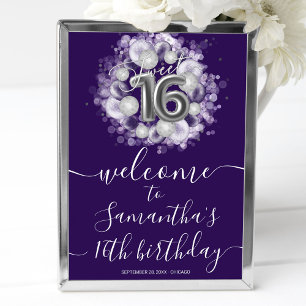 Affiche Silver Sweet 16 Ballons Anniversaires violet Affic