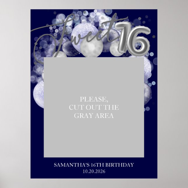Affiche Silver Sweet 16 Ballons Photo Prop Royal Blue (Devant)