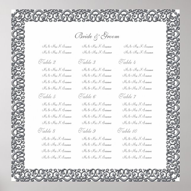 Affiche Silver wedding seating charts border (Devant)