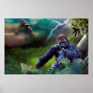AFFICHE SILVERBACK GORILLA JUNGLE ÉCLAIRAGE