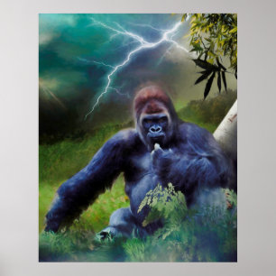 AFFICHE SILVERBACK GORILLA JUNGLE ÉCLAIRAGE