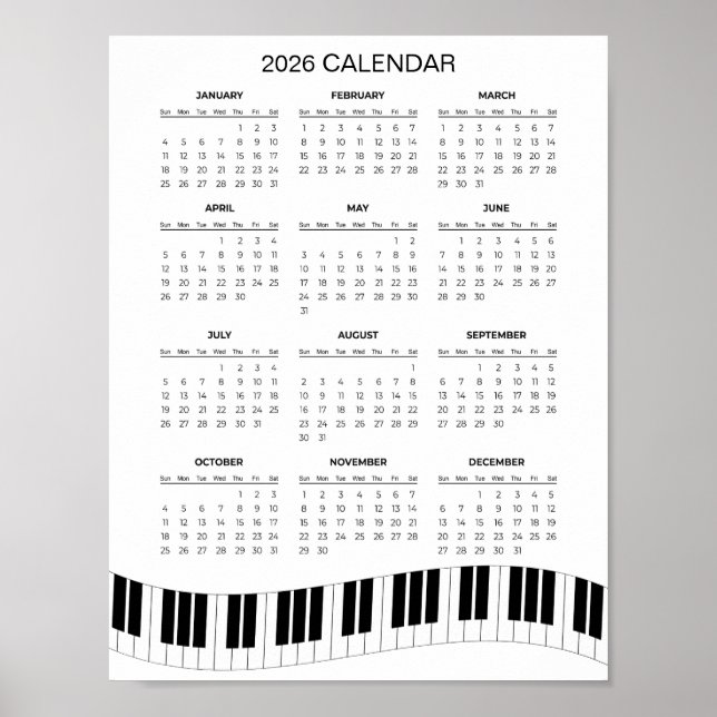 Affiche Simple 2026 Calendar with Piano Keys |  (Devant)