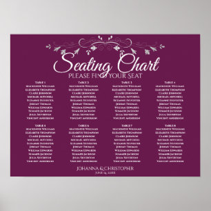 Affiche Simple 8 Table Cassis Purple Wedding Seating Chart