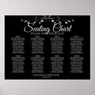 Affiche Simple 8 Table Gris sur Noir Plan de Table de Mari