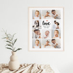 Affiche Simple and Chic Photo Collage | Love with Heart<br><div class="desc">This chic black and white poster features a photo grid with eleven of your personal photos, and trendy modern script typography that says "Love". There is also an elegant little heart with a faux rose gold look. A simple, minimalist yet absolutely stylish gift for your mother, spouse, or any family...</div>