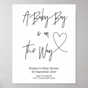 Affiche Simple Baby Boy Baby Shower Sign with Heart