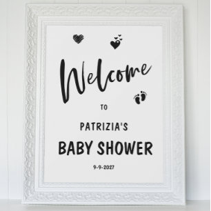 Affiche Simple Baby shower d'accueil noir et blanc