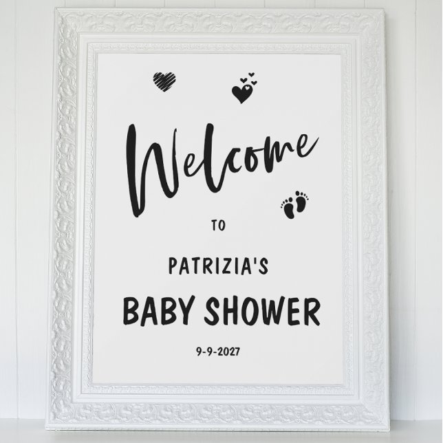 Affiche Simple Baby shower d'accueil noir et blanc (Créateur téléchargé)