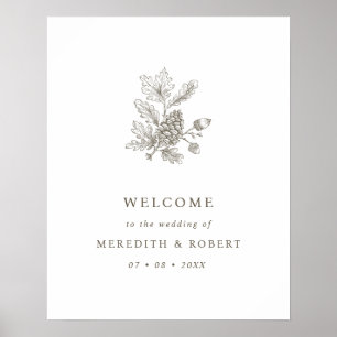 Affiche Simple Bienvenue de mariage d'automne avec glands 