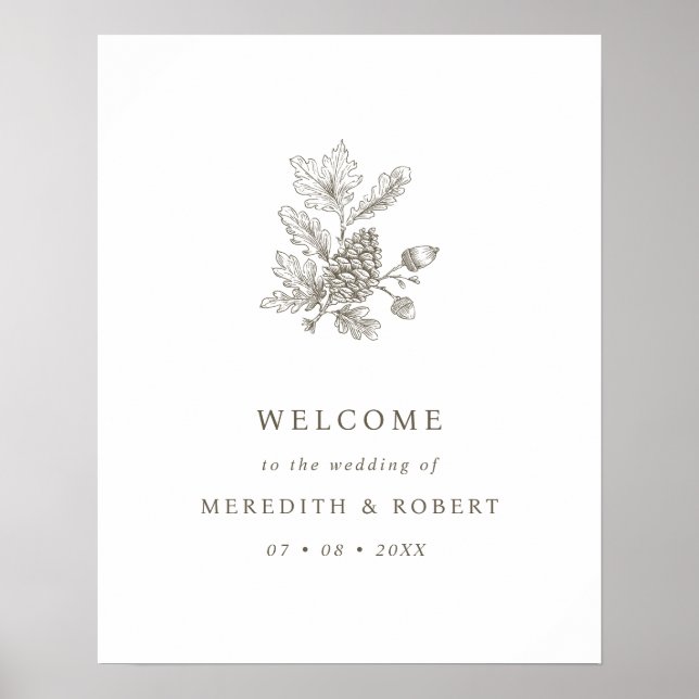 Affiche Simple Bienvenue de mariage d'automne avec glands  (Devant)