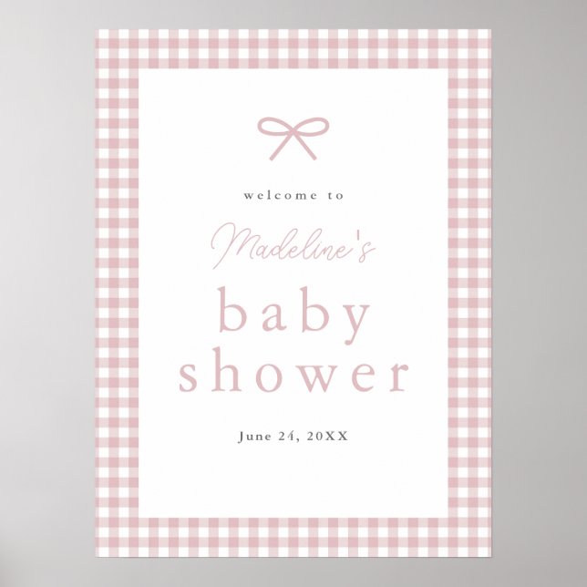 Affiche Simple Bienvenue Gingham Rose Poussiéreuse Fille B (Devant)