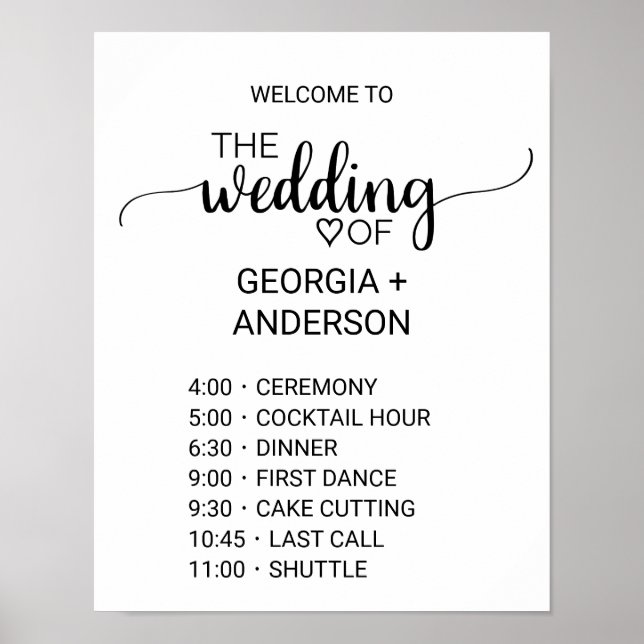 Affiche Simple Black Calligraphy Ordre des événements (Devant)