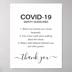 Affiche Simple Black & White Covid Safety Guidelines Party