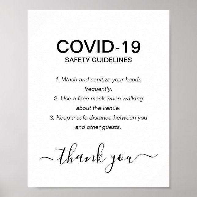 Affiche Simple Black & White Covid Safety Guidelines Party (Devant)