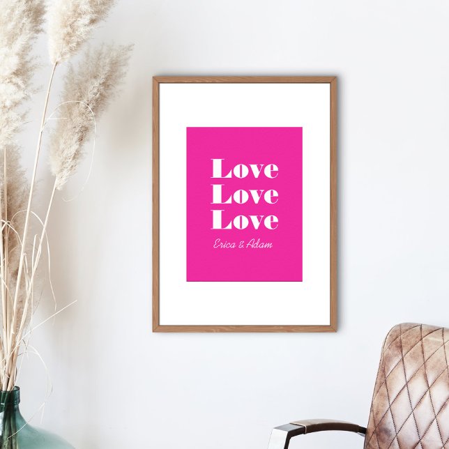 Affiche Simple Blanc Clean 3 x Amour  | Rose Chaud (Créateur téléchargé)