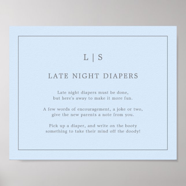 Affiche Simple Blue Late Night Diapeurs Baby shower Jeu (Devant)