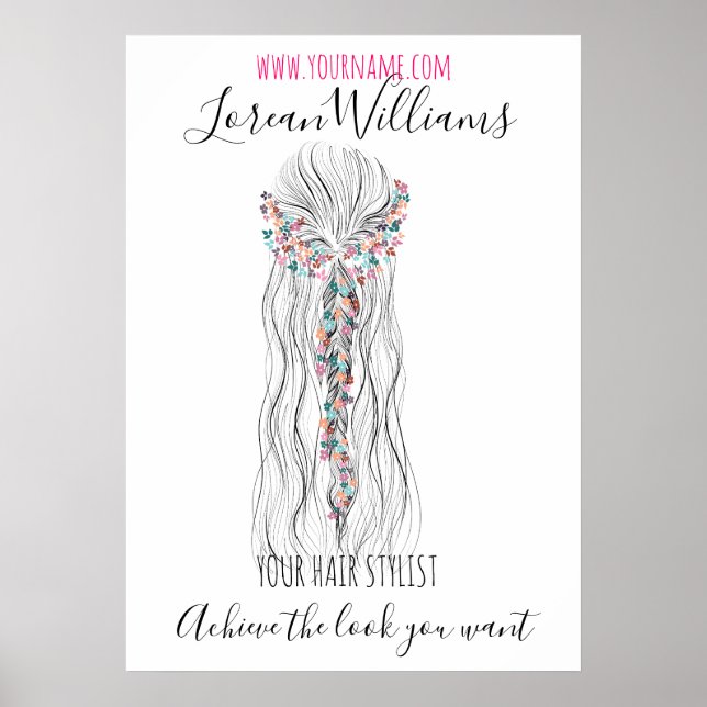 Affiche Simple Boho Mariage Hair Stylliste Fleur romantiqu (Devant)