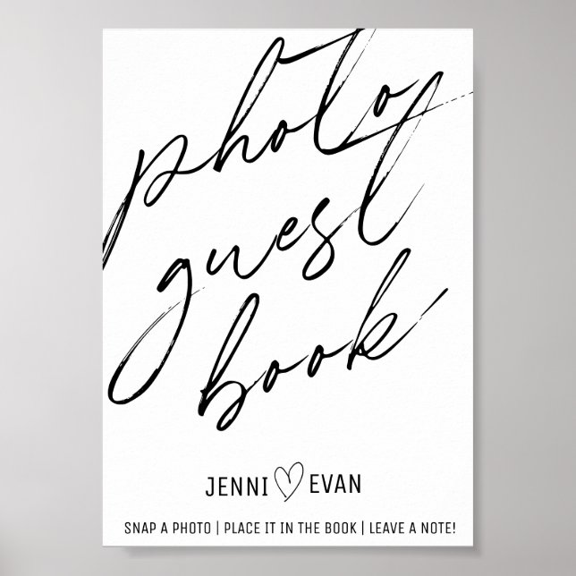 Affiche Simple Calligraphic Photo Guest Book Wedding Sign (Devant)