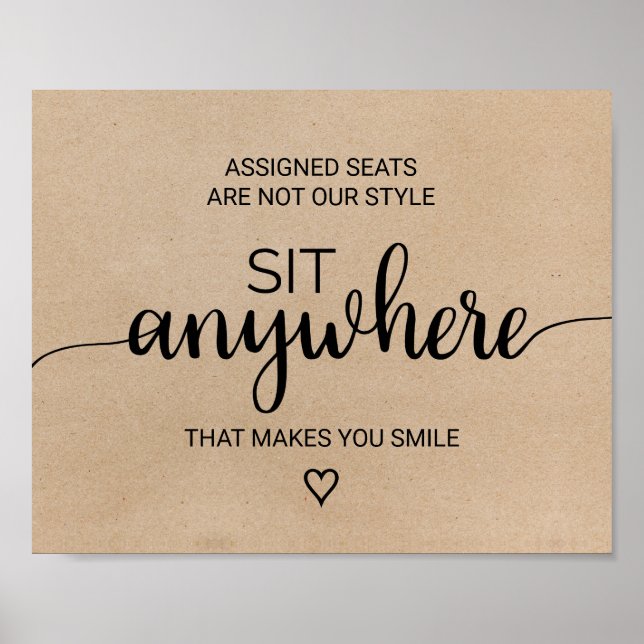 Affiche Simple Calligraphie Faux Kraft Sit Anywhere (Devant)