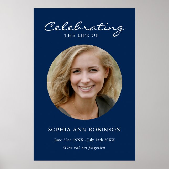 Affiche Simple célébration de la vie Photo Mémorial bleu (Devant)