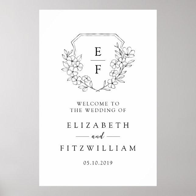 Affiche Simple cerisier Blossom Monogram Crest Bienvenue (Devant)