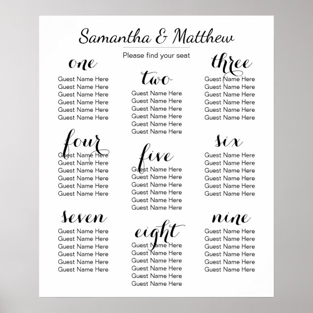 Affiche Simple & Chic Wedding (Scattered) | Seating Chart (Devant)