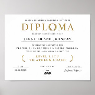 Affiche Simple Chic White Grad Diploma Gold Laurel Award