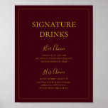 Affiche Simple Christmas | Red Signature Drinks Sign<br><div class="desc">This simple Christmas | red signature drinks sign is perfect for your minimalist modern winter wedding. The classic gold luxury calligraphy, along with the traditional red background, all bordered with a minimal frame, is sure to complete the colorful holiday vibe you're looking for. You can personalize with your own photos...</div>