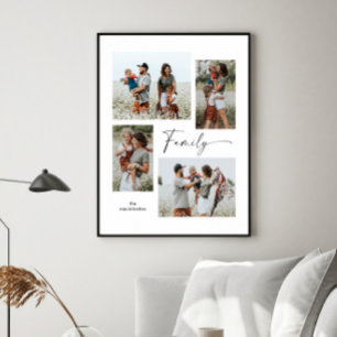 Affiche Simple Collage de Photos Famille Noir et Blanc