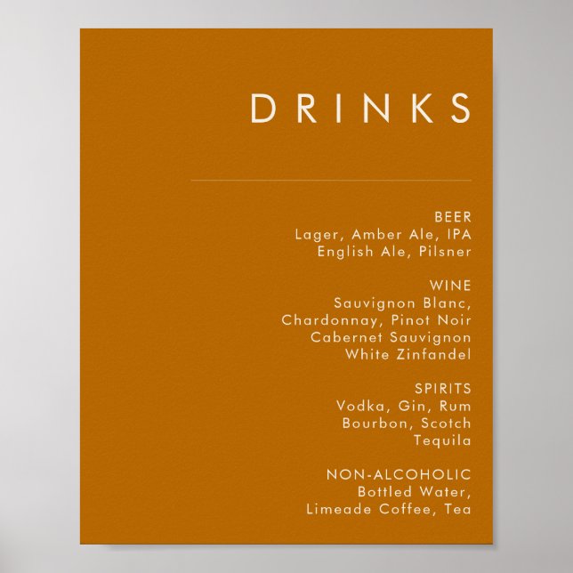 Affiche Simple Desert | Burnt Orange Drinks Menu Sign (Devant)