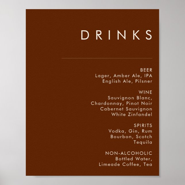 Affiche Simple Désert | Menu des Boissons Cannelle Foncée (Devant)