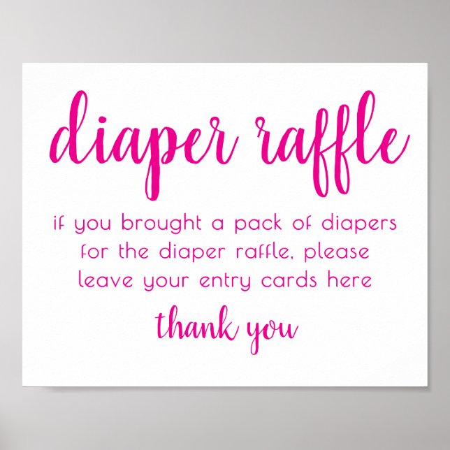 Affiche Simple Diaper Raffle | Hot Pink Baby Shower (Devant)