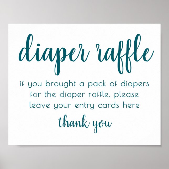 Affiche Simple Diaper Raffle | Teal Aqua Baby Shower (Devant)