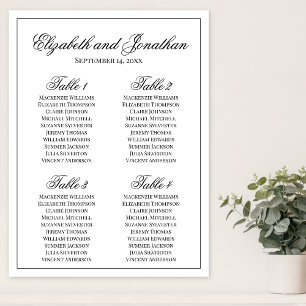 Affiche Simple Élégance 4 Tables Plan de Table de Mariage