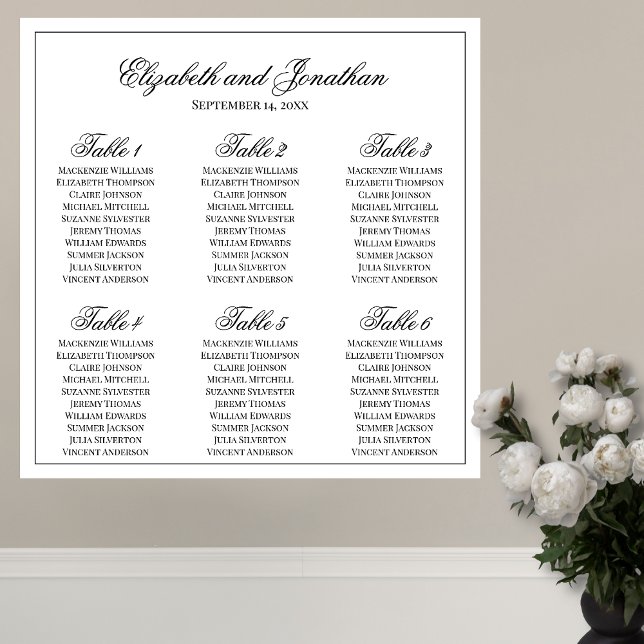 Affiche Simple Elegance 6 Table Wedding Seating Chart (In Situ on Wall)